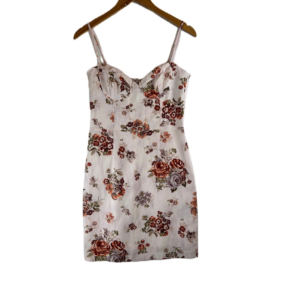 Brock Collection x‎ H&M Floral Bustier Mini Dress Pink Rose Linen Blend